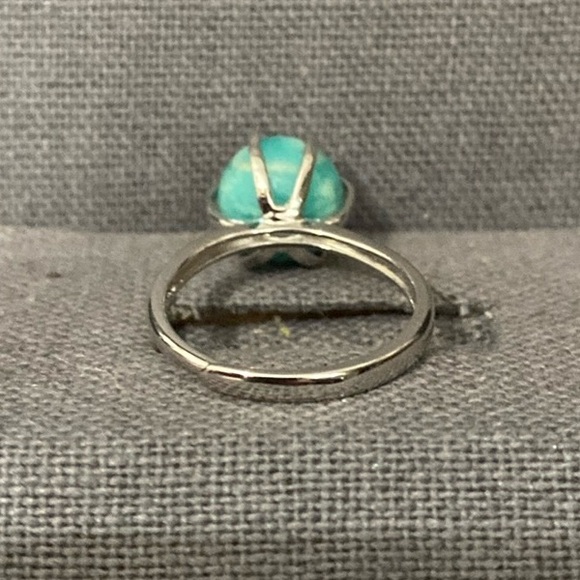 Vintage Sterling Silver 925 ADJ band w/Genuine Turquoise crystal stone Ring 7 - Picture 7 of 10